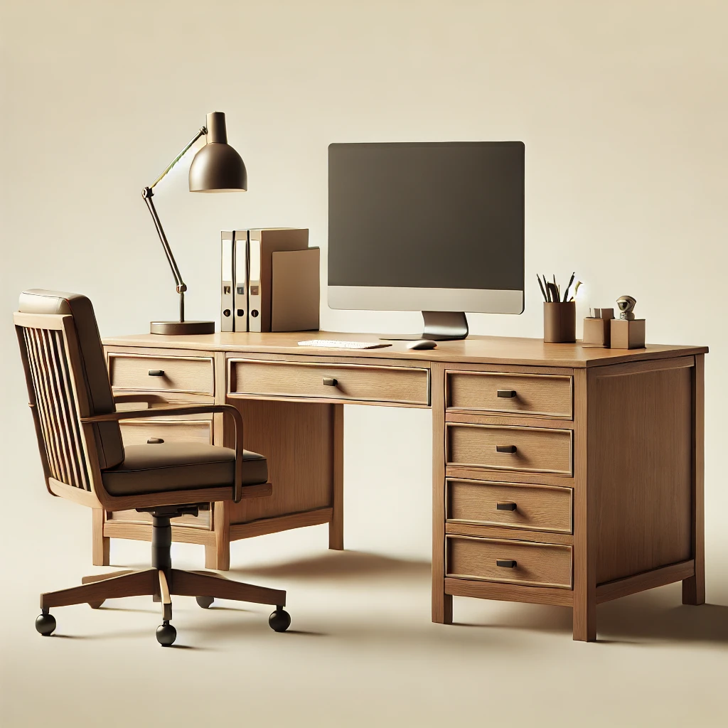 Armado un mueble de madera , escritorio para oficina