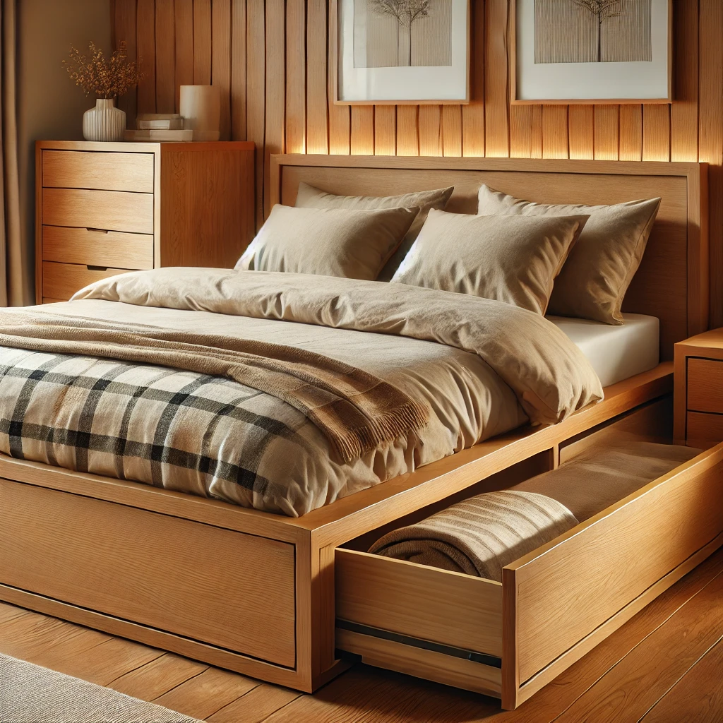 cama armada de madera por carpinteros
