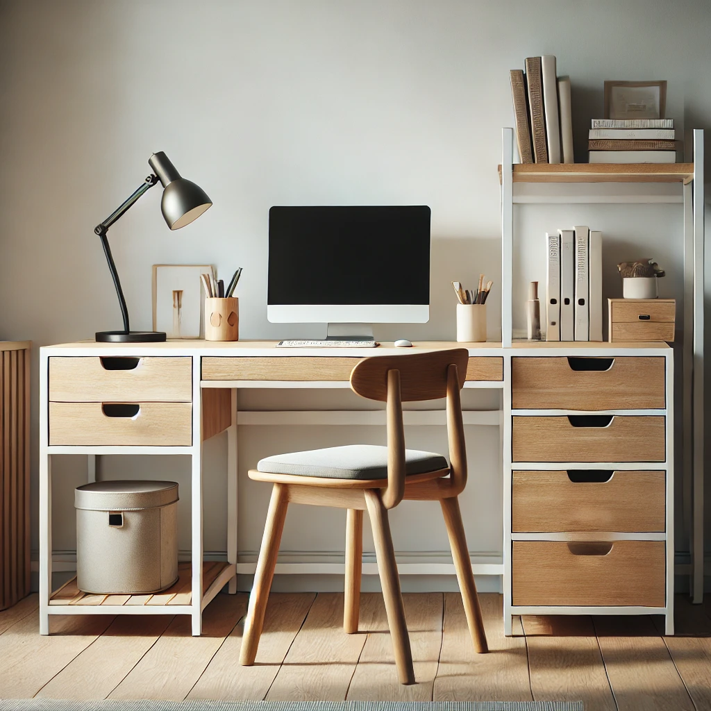 escritorio de madera organizado y montado por carpinteros en Uruguay